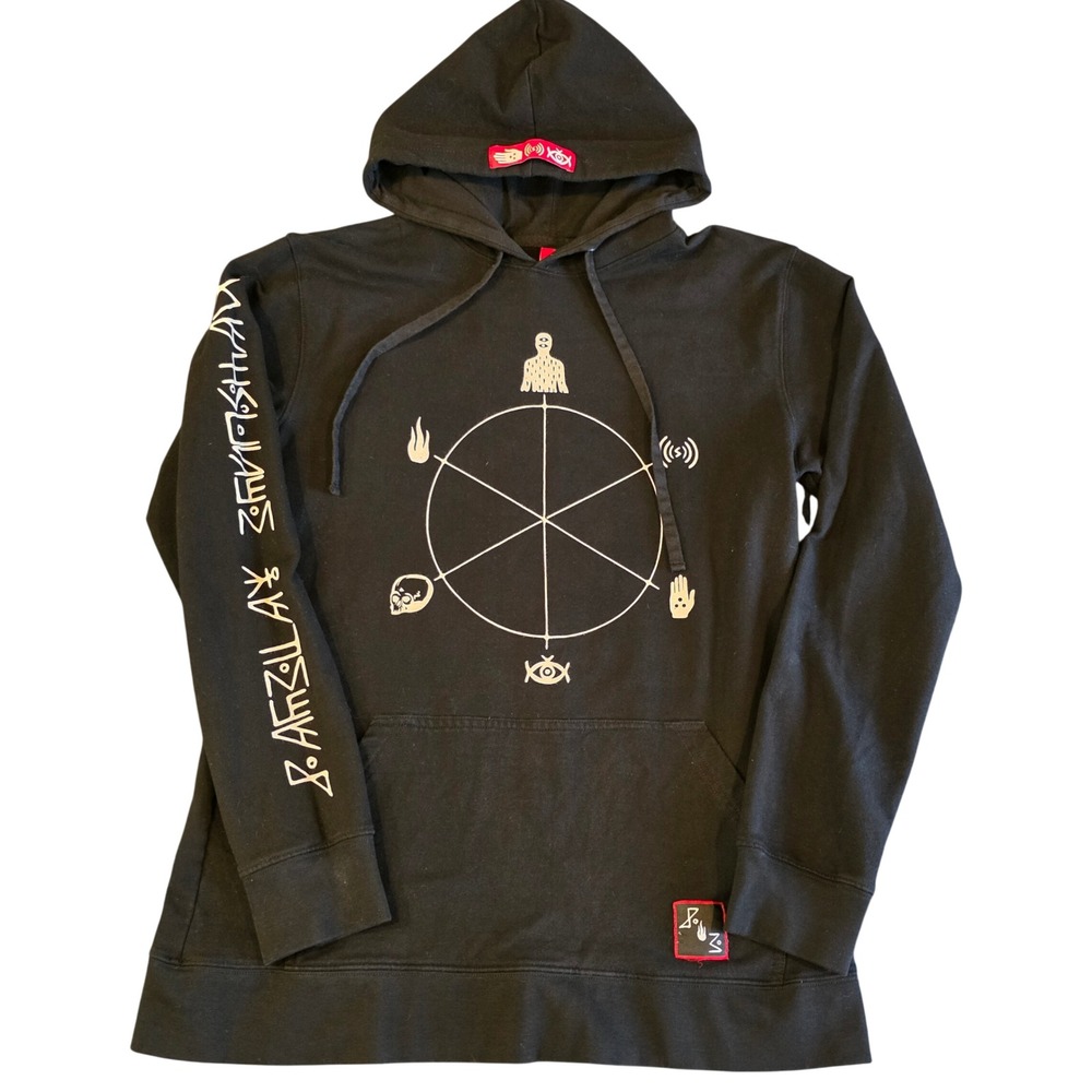Meow Wolf Convergence Station Black Graphic Hoodie Alien Script Symbols Small